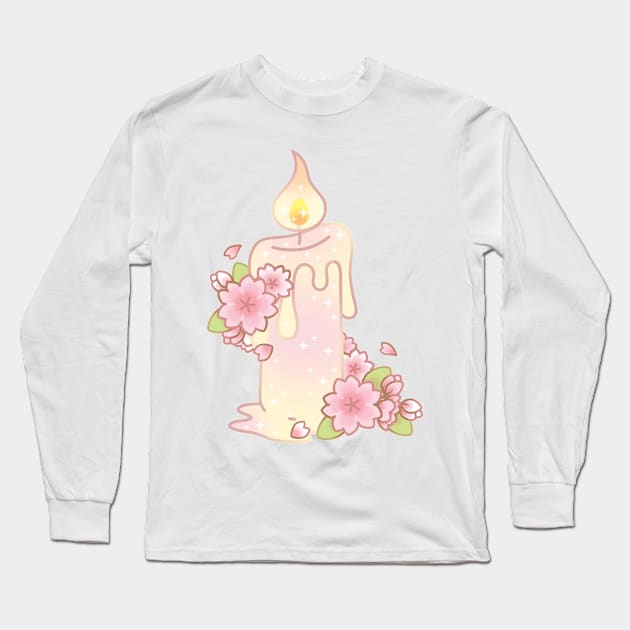 Magical Sakura Cherry Blossoms Floral Candle Stick Long Sleeve T-Shirt by cSprinkleArt